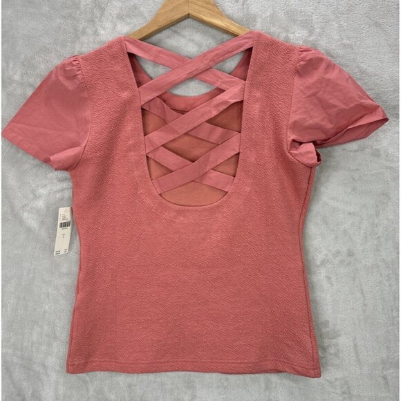By Anthropologie Lace-Up Flutter Top in Coral Size Small NWT - Picture 3 of 9